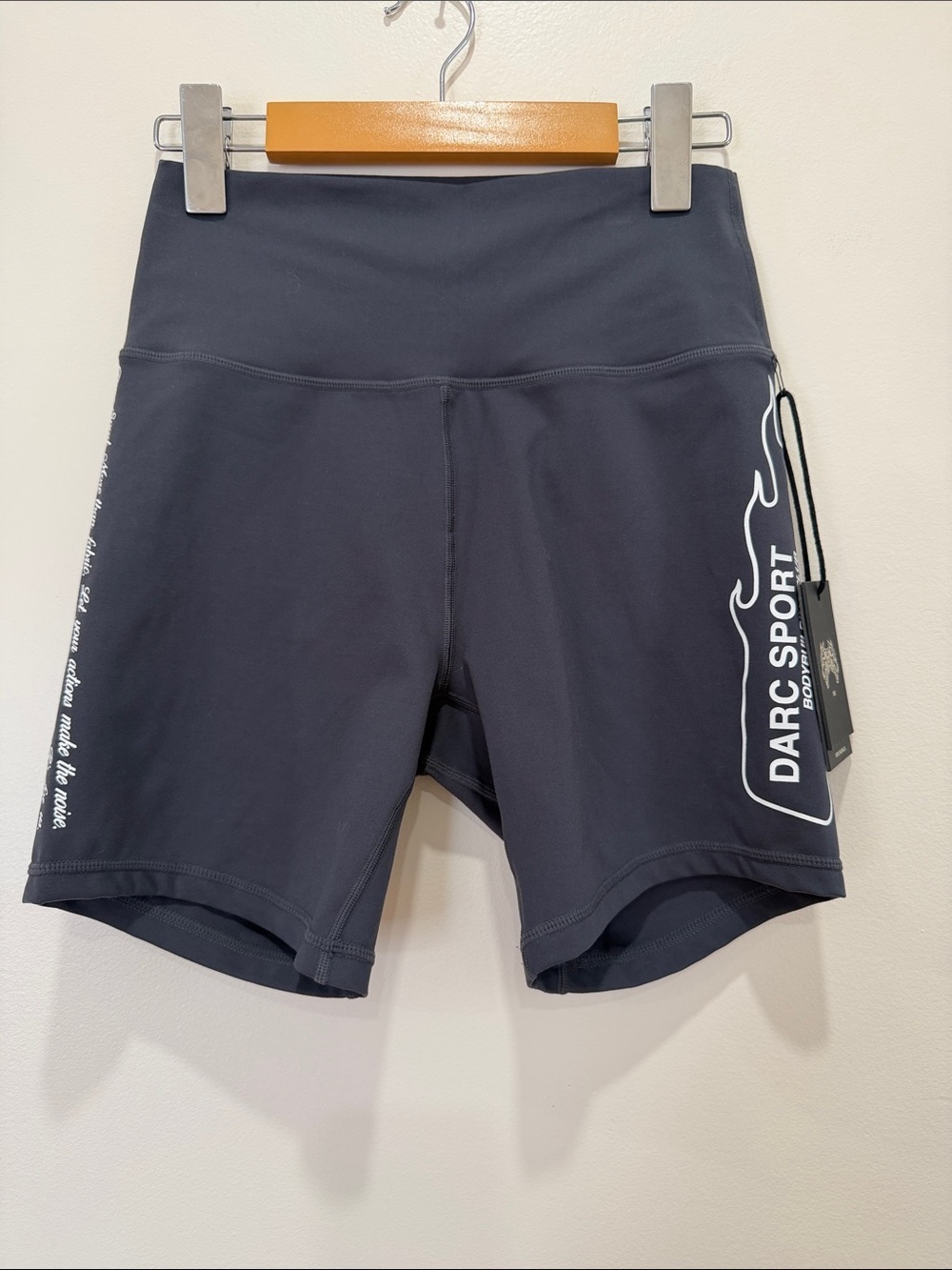 Darc Sport Women's High-Waist Bike Shorts - Charcoal Gray with White Logo